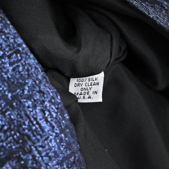 ARIANA‎ ROCKEFELLER Dress Size 0 Silk Black Blue Metallic Long Sleeve Shift Silk - Picture 9 of 12